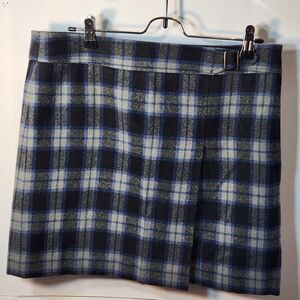 LOFT Blue and Gray Plaid Mini Skirt